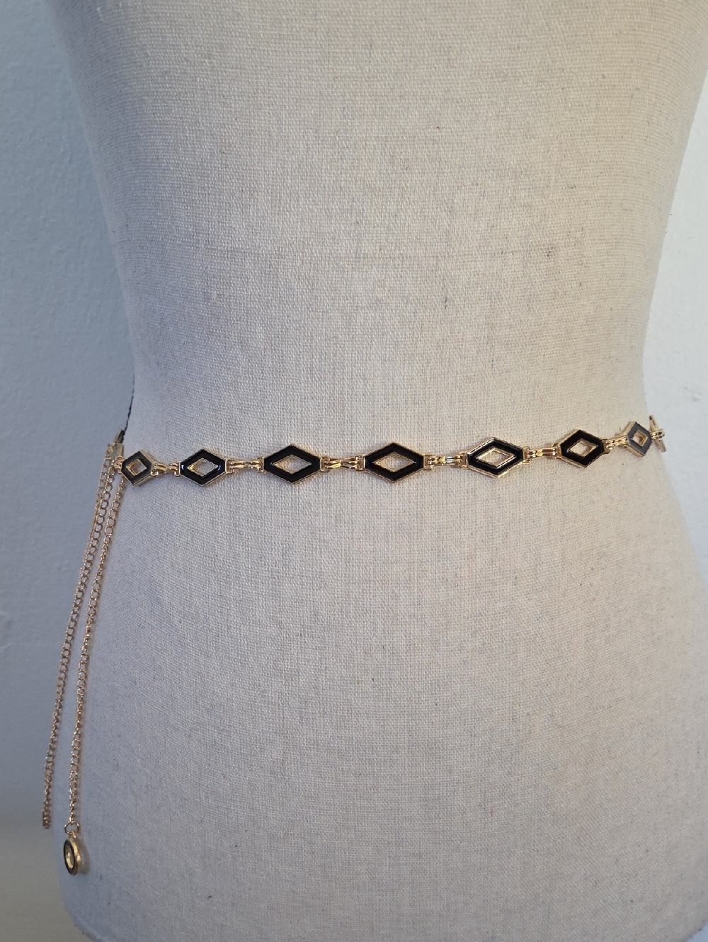 Gold and Black Or White And Gold Geometric Chain Waist Belt (Reversible)